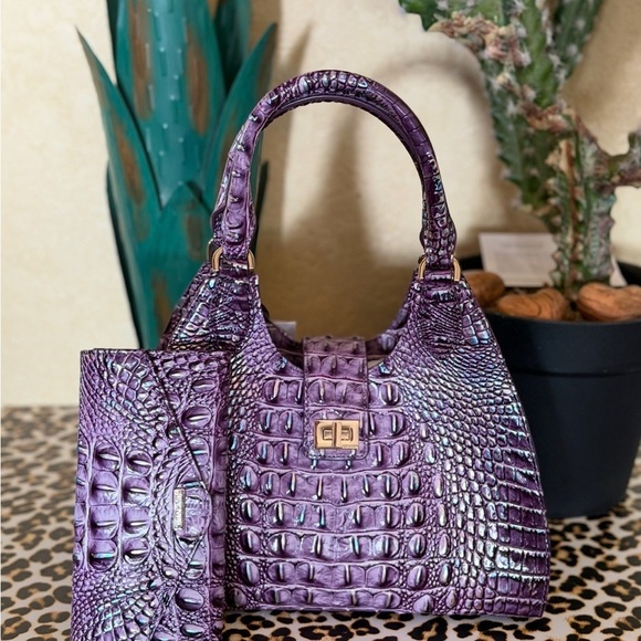 Brahmin Iridescent Purple Crocodile-Embossed Shoulder Bag FiRM - Picture 3 of 16